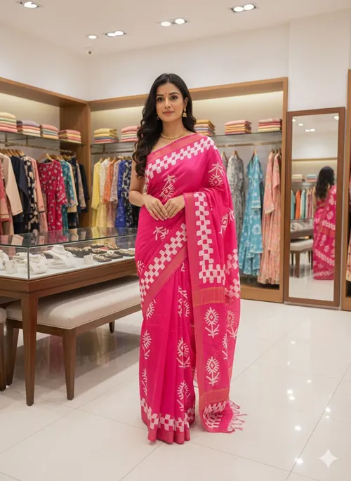 Semi Tussar Silk Saree with Authentic Batik Print – Elegant & Artisanal Drape